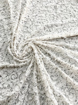 Ivory Double Knit Swirl Pattern Polyester Spandex Fabric - Shiny Silver Foil, Ivory, 56" Width