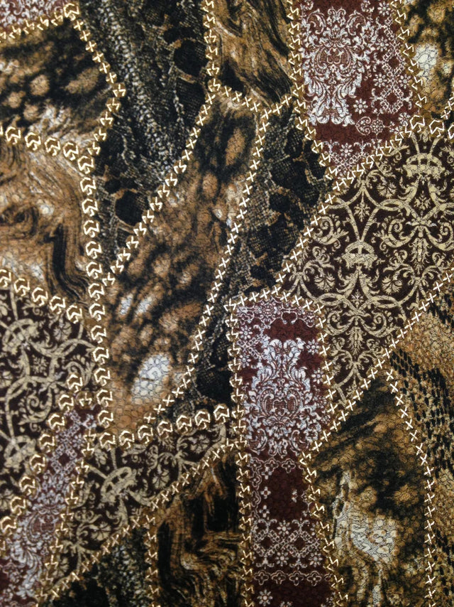 Polyester Fukuro Fabric - Textured Abstract Design With Gold Foil, 52/54" Width