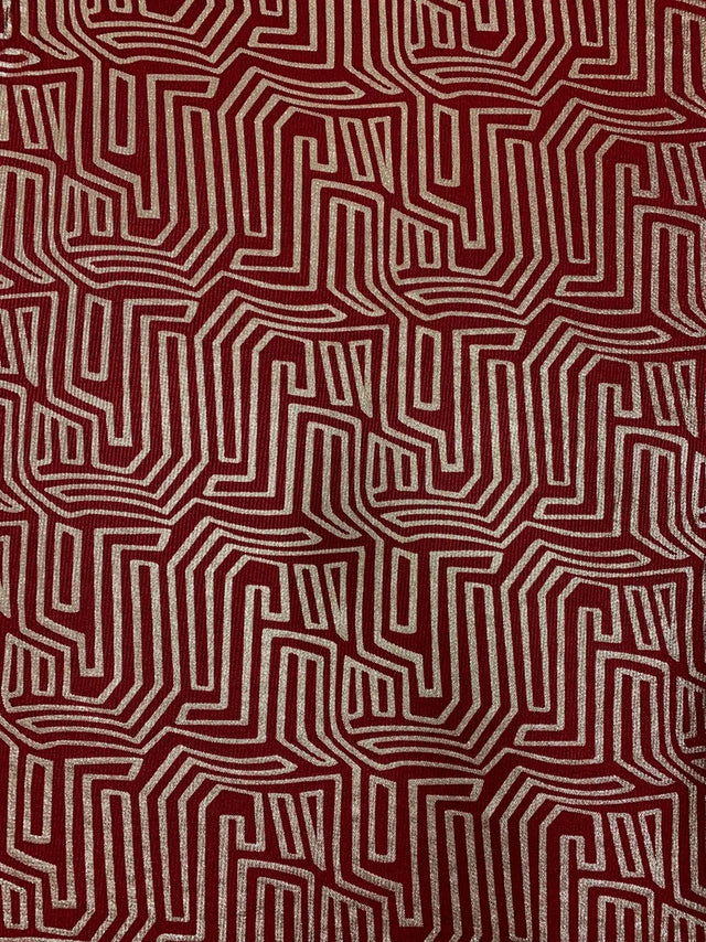 Polyester Spandex 2X2 Rib Fabric - Abstract Gold Foil Design, Light Weight, 56/58" Width