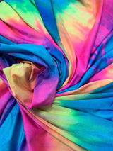 Tie Dye Multi-Color Pattern Nylon Spandex Shiny Tricot Fabric - Multi Color, Tie Dye, 58-60" Width