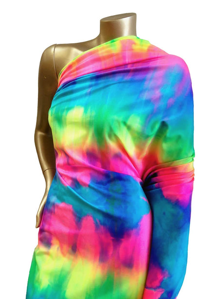 Tie Dye Multi-Color Pattern Nylon Spandex Shiny Tricot Fabric - Multi Color, Tie Dye, 58-60" Width