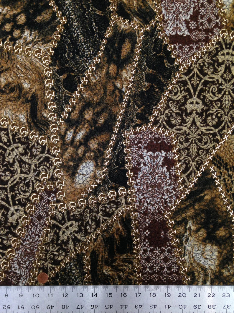 Polyester Fukuro Fabric - Textured Abstract Design With Gold Foil, 52/54" Width