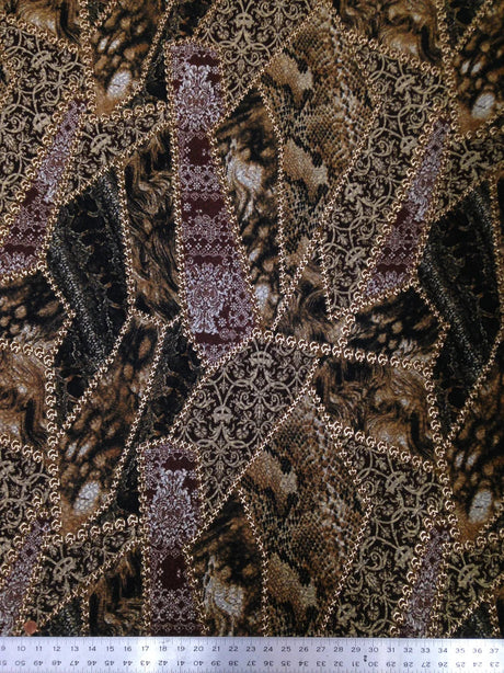 Polyester Fukuro Fabric - Textured Abstract Design With Gold Foil, 52/54" Width