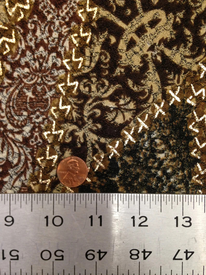 Polyester Fukuro Fabric - Textured Abstract Design With Gold Foil, 52/54" Width