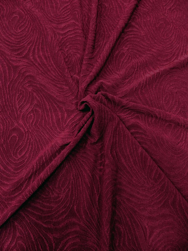 Polyester Acetate Fukuro Jacquard Fabric - Textured Swirl Design, Wine, Blush, Royal, 58/60" Width