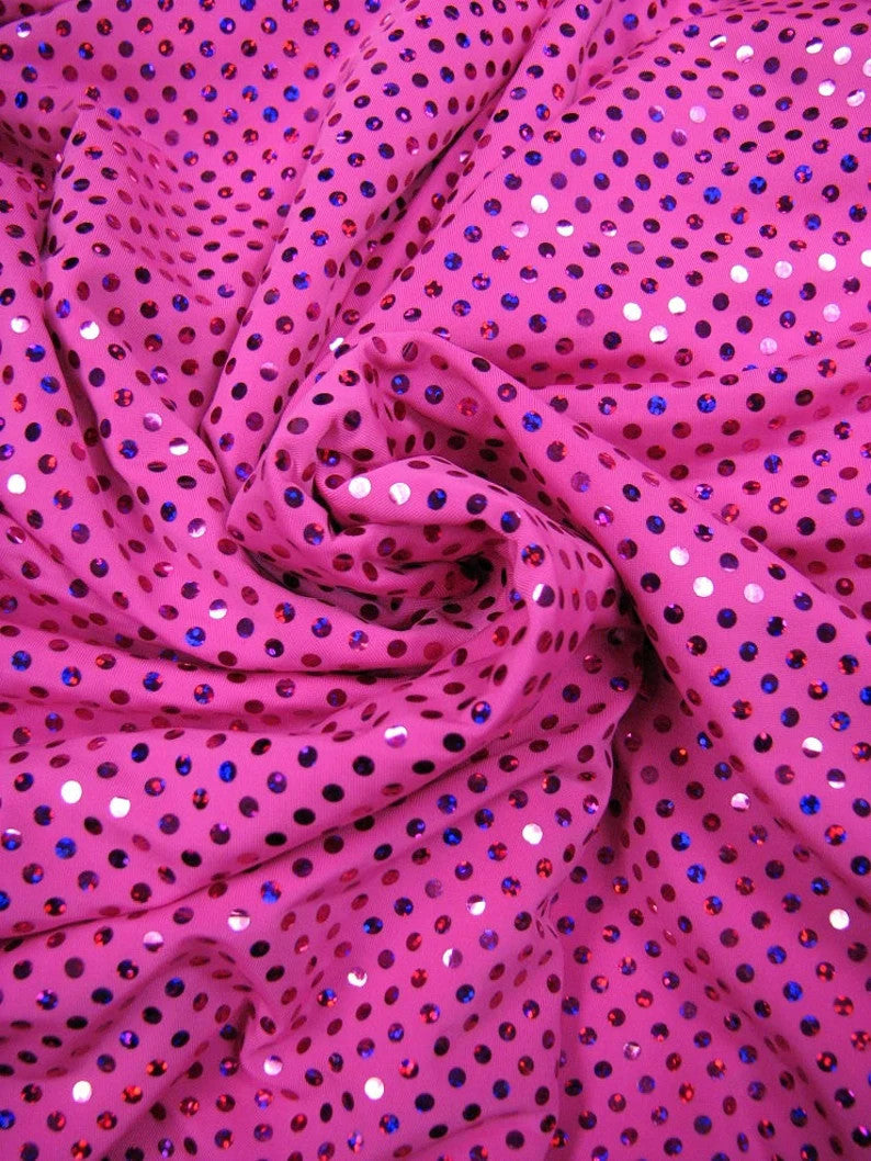 Polyester Single Spandex Fabric - 4Mm Hologram Shiny Circle, 58" To 60" Width