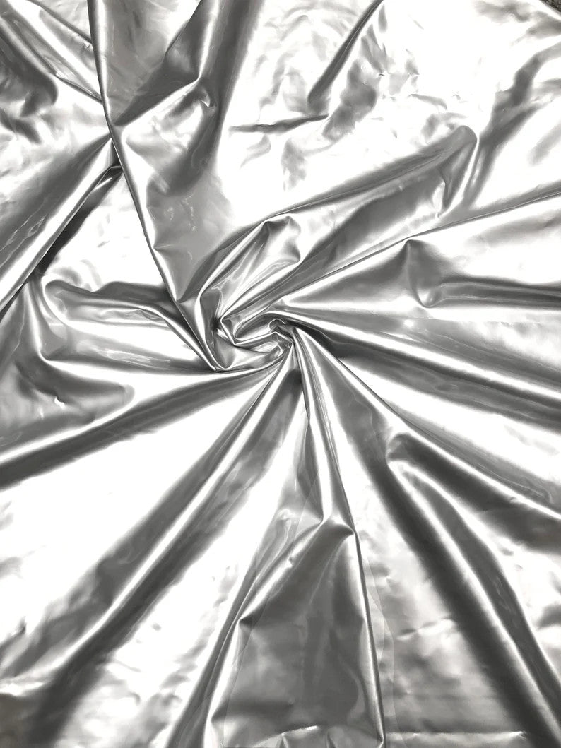Polyester Spandex Shiny Faux Liquid Vinyl Fabric - Black, Red, Silver, White, Gold, Orange, 56" Width
