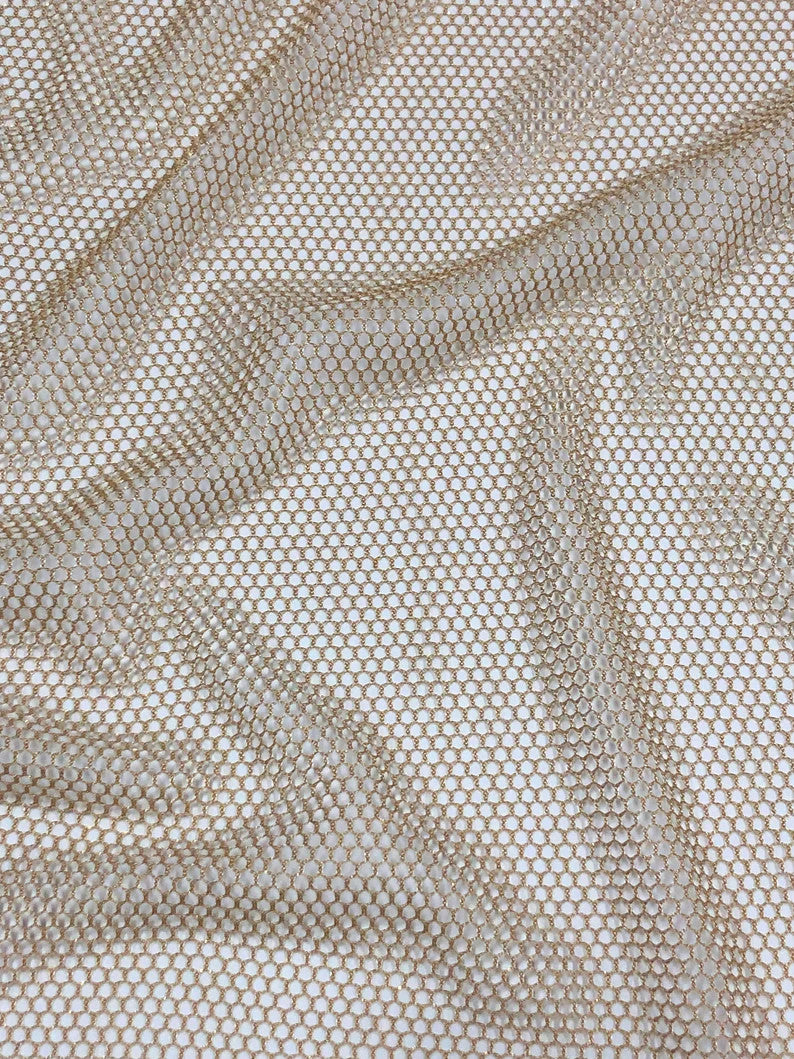 Polyester See Through Gold Mesh With Gold Lurex Fabric - Gold Mesh, Gold Lurex, 70" Width