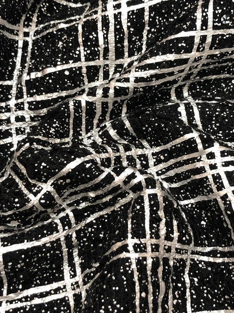 Polyester Spandex Fabric - Poodle Textured Dull Foil, 4Mm Sequins, Silver/Black, Gold/Black, 52/54" Width