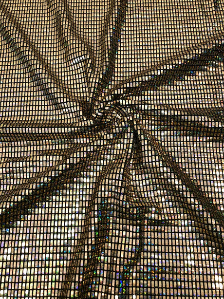 Nylon Spandex Slinky Fabric - 7Mm Shiny Hologram Rectangular Trans & Lurex, Gold, Silver, Red, Navy, 57/58" Width