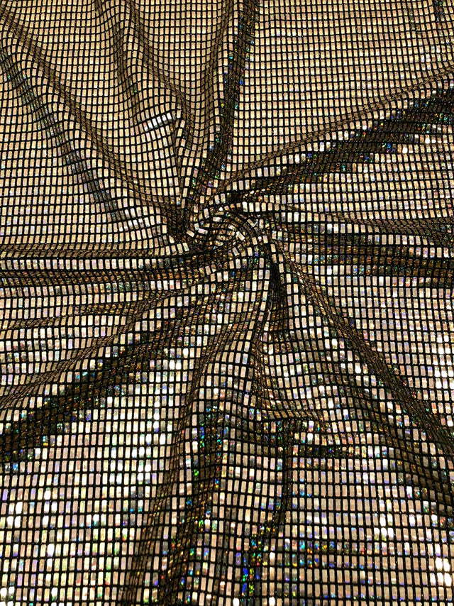 Nylon Spandex Slinky Fabric - 7Mm Shiny Hologram Rectangular Trans & Lurex, Gold, Silver, Red, Navy, 57/58" Width
