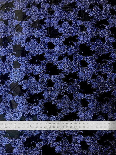 Polyester Velvet Spandex Fabric - Royal Glitters Geometric Design, Royal Blue, 58-60" Width