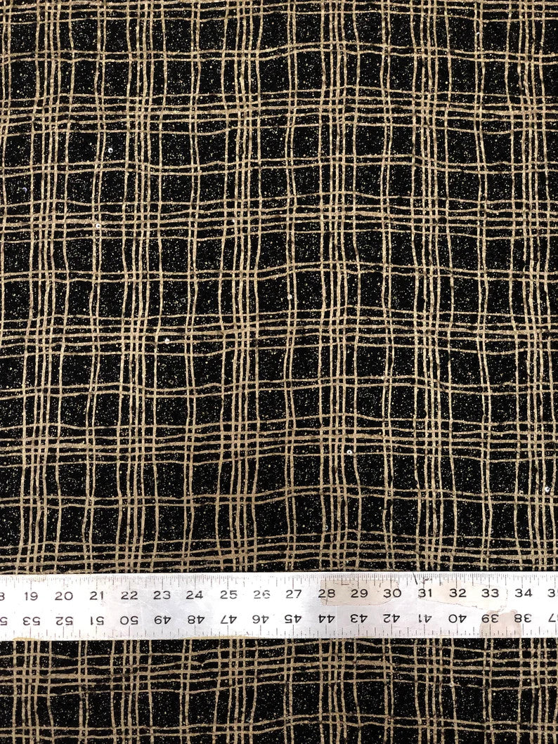 Polyester Spandex Fabric - Poodle Textured Dull Foil, 4Mm Sequins, Silver/Black, Gold/Black, 52/54" Width