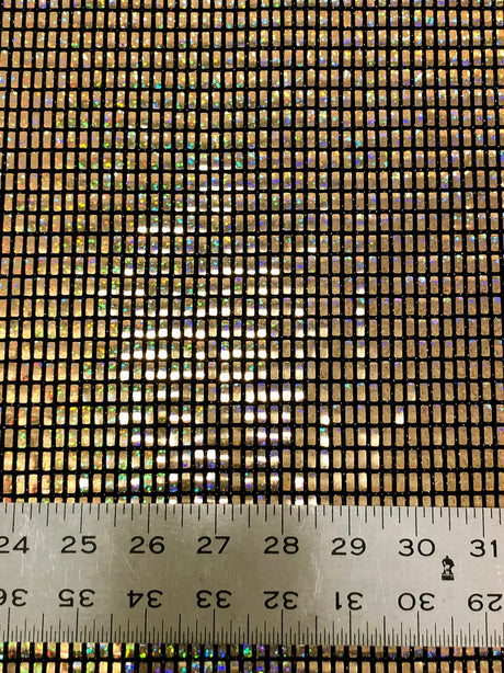 Nylon Spandex Slinky Fabric - 7Mm Shiny Hologram Rectangular Trans & Lurex, Gold, Silver, Red, Navy, 57/58" Width