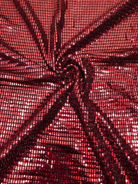 Nylon Spandex Slinky Fabric - 7Mm Shiny Hologram Rectangular Trans & Lurex, Gold, Silver, Red, Navy, 57/58" Width