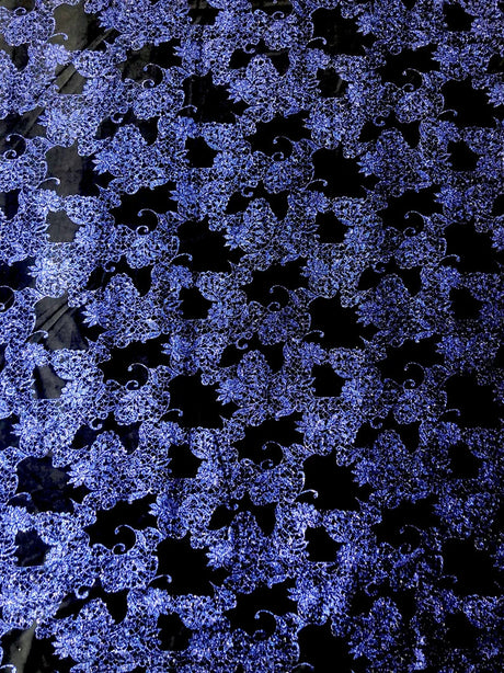 Polyester Velvet Spandex Fabric - Royal Glitters Geometric Design, Royal Blue, 58-60" Width