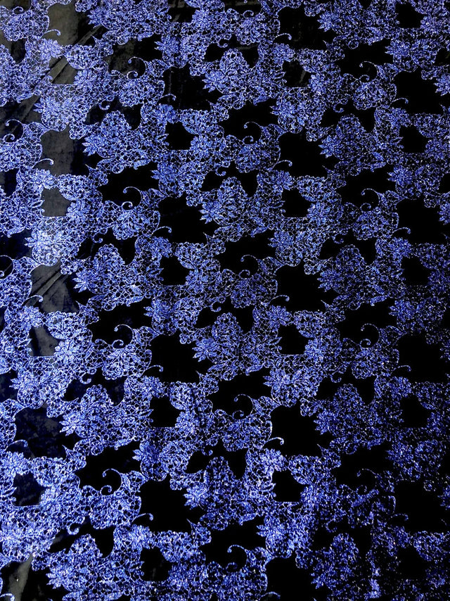 Polyester Velvet Spandex Fabric - Royal Glitters Geometric Design, Royal Blue, 58-60" Width