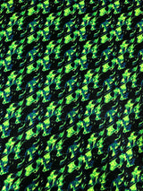 Nylon Spandex Fabric - Silver Glitters Fluorescent Flames Design, Green, Red, 58/60" Width