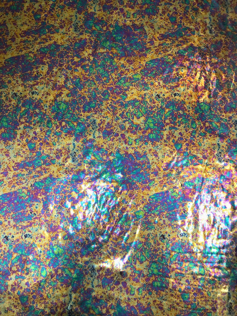 Oil Spill Design Heavy Nylon Spandex Fabric - Metallic Foil, 4-Way Stretch, 58"-60" Width