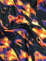 Nylon Spandex Fabric - Silver Glitters Fluorescent Flames Design, Green, Red, 58/60" Width