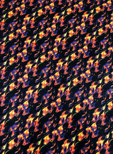 Nylon Spandex Fabric - Silver Glitters Fluorescent Flames Design, Green, Red, 58/60" Width