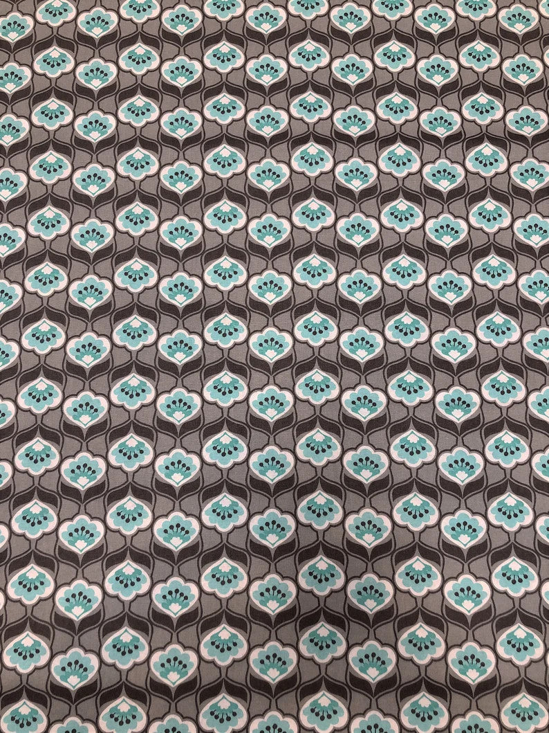 Cotton Floral Design Cotton Fabric - Brown, Light Grey, Aqua, White, 43" Width