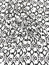 Polyester Spandex Fabric - Small Geometric White And Black Print, 58" Width