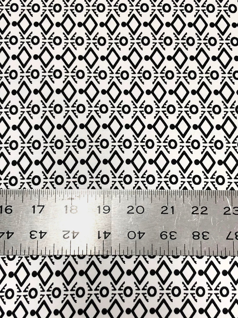Polyester Spandex Fabric - Small Geometric White And Black Print, 58" Width