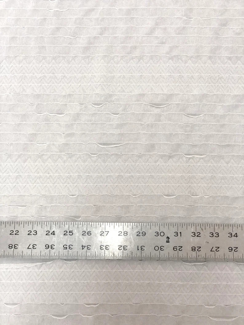 Polyester Spandex Light Weight Fabric - Off White Ruffles, Textured Chevron Design, 52/54" Width