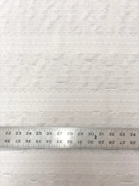 Polyester Spandex Light Weight Fabric - Off White Ruffles, Textured Chevron Design, 52/54" Width