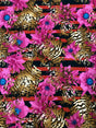 Polyester Spandex Bulgari Fabric - Big Floral & Stripe Design, Pink/Brown, Brown/Black, 58"-60" Width