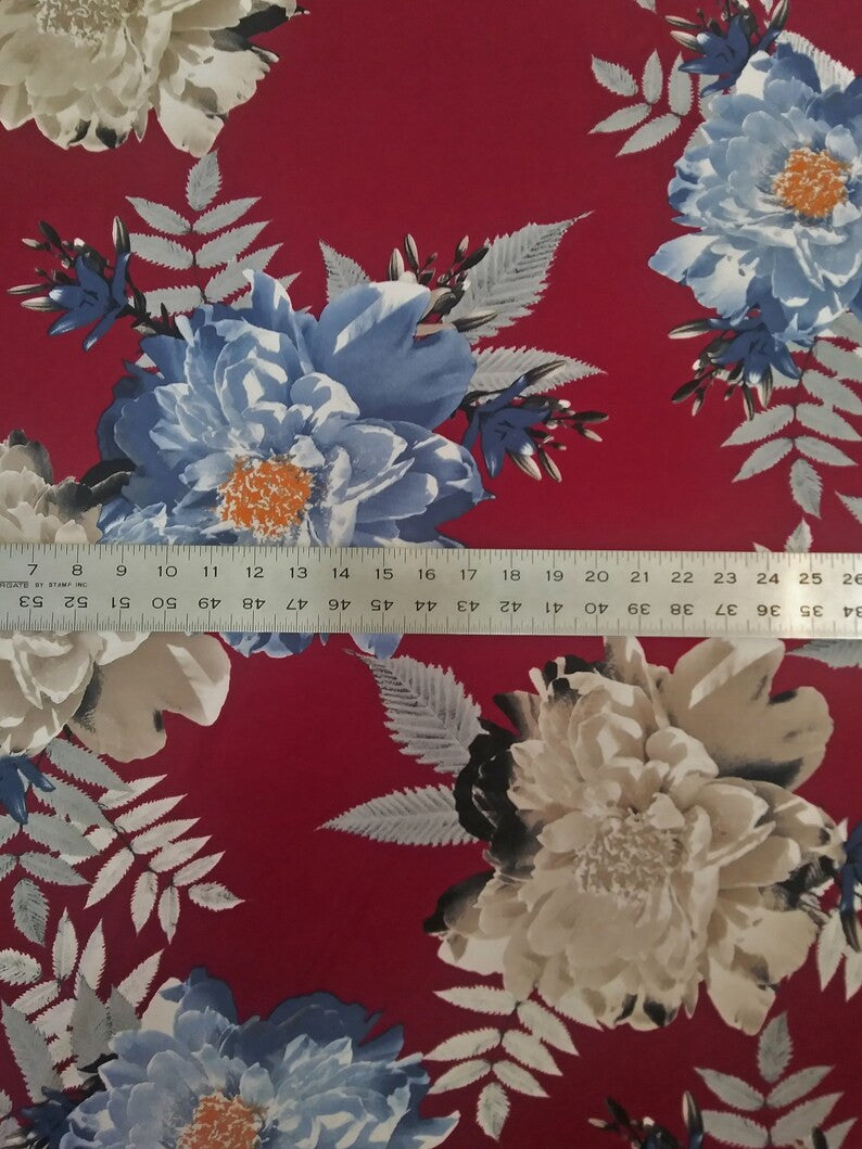 Polyester Spandex ITY Matte Jersey Fabric - Big Flower Design, 58"-60" Width