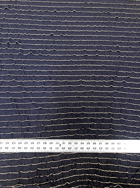 Polyester Spandex Fabric - Navy And White Ruffles, 20Mm, 52/54" Width