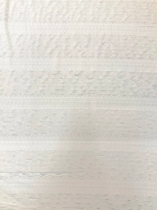 Polyester Spandex Light Weight Fabric - Off White Ruffles, Textured Chevron Design, 52/54" Width
