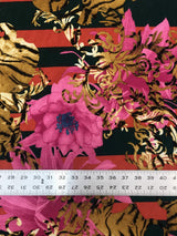 Polyester Spandex Bulgari Fabric - Big Floral & Stripe Design, Pink/Brown, Brown/Black, 58"-60" Width