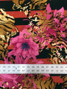 Polyester Spandex Bulgari Fabric - Big Floral & Stripe Design, Pink/Brown, Brown/Black, 58"-60" Width