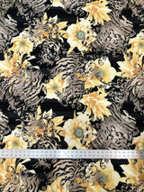 Polyester Spandex Bulgari Fabric - Big Floral & Stripe Design, Pink/Brown, Brown/Black, 58"-60" Width