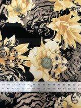 Polyester Spandex Bulgari Fabric - Big Floral & Stripe Design, Pink/Brown, Brown/Black, 58"-60" Width