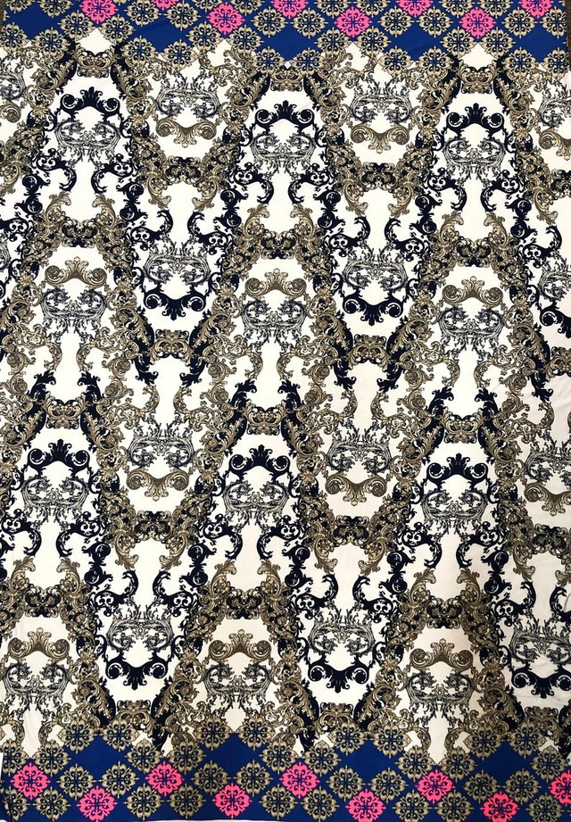 Polyester Venezia Polyester Spandex Fabric - Big Damask Double Side Border Design, Light Weight, 58"-60" Width