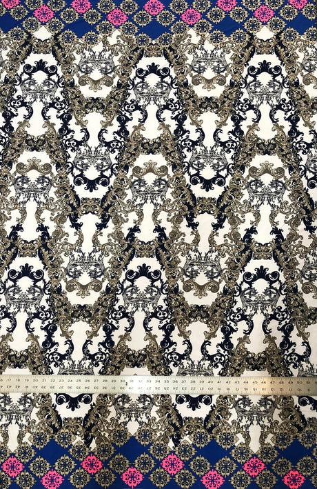 Polyester Venezia Polyester Spandex Fabric - Big Damask Double Side Border Design, Light Weight, 58"-60" Width