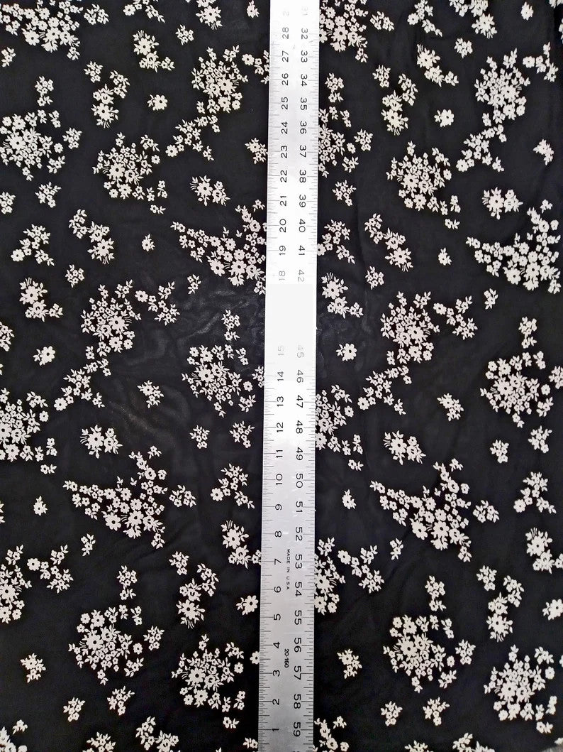Rayon Georgette Fabric - Sheer Small Floral Design, 42"-44" Width