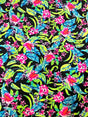 Nylon Spandex Fabric - Medium Weight, 4-Way Stretch, Big Neon Tropical Flowers Design, 58" To 60" Width