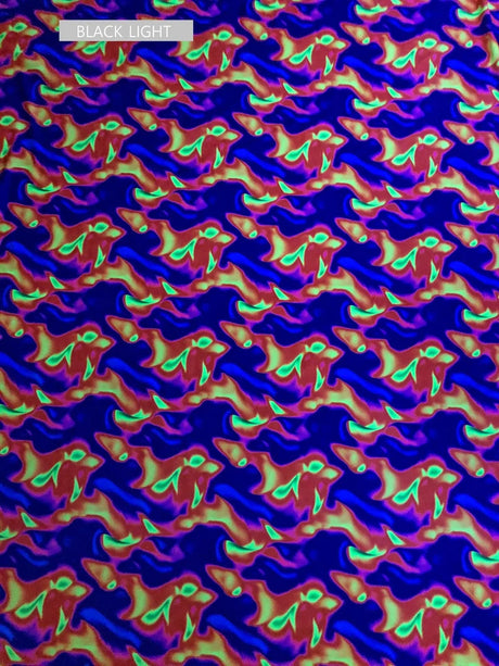 Neon Abstract Nylon Spandex Fabric - Neon Orange/Pink, Neon Orange/Blue, Abstract Print, 58" To 60" Width