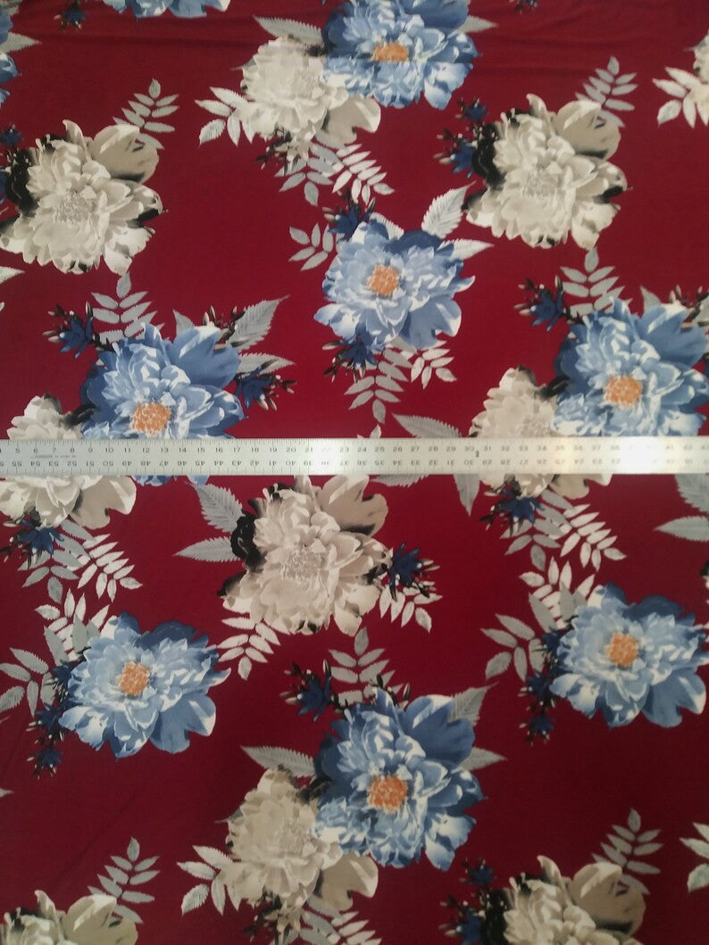 Polyester Spandex ITY Matte Jersey Fabric - Big Flower Design, 58"-60" Width