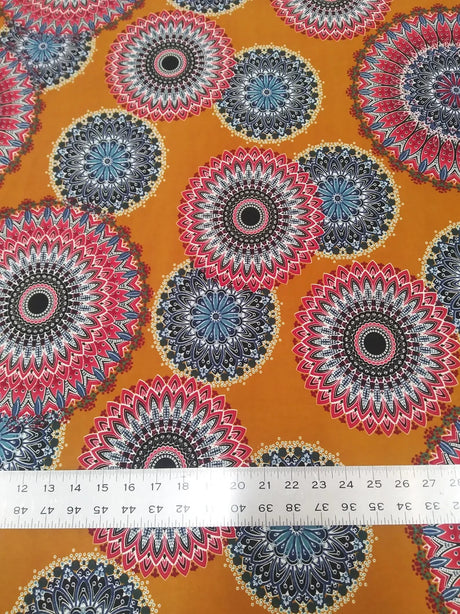 Polyester Spandex Fabric - Light Weight Abstract Circles Design, 58"-60" Width