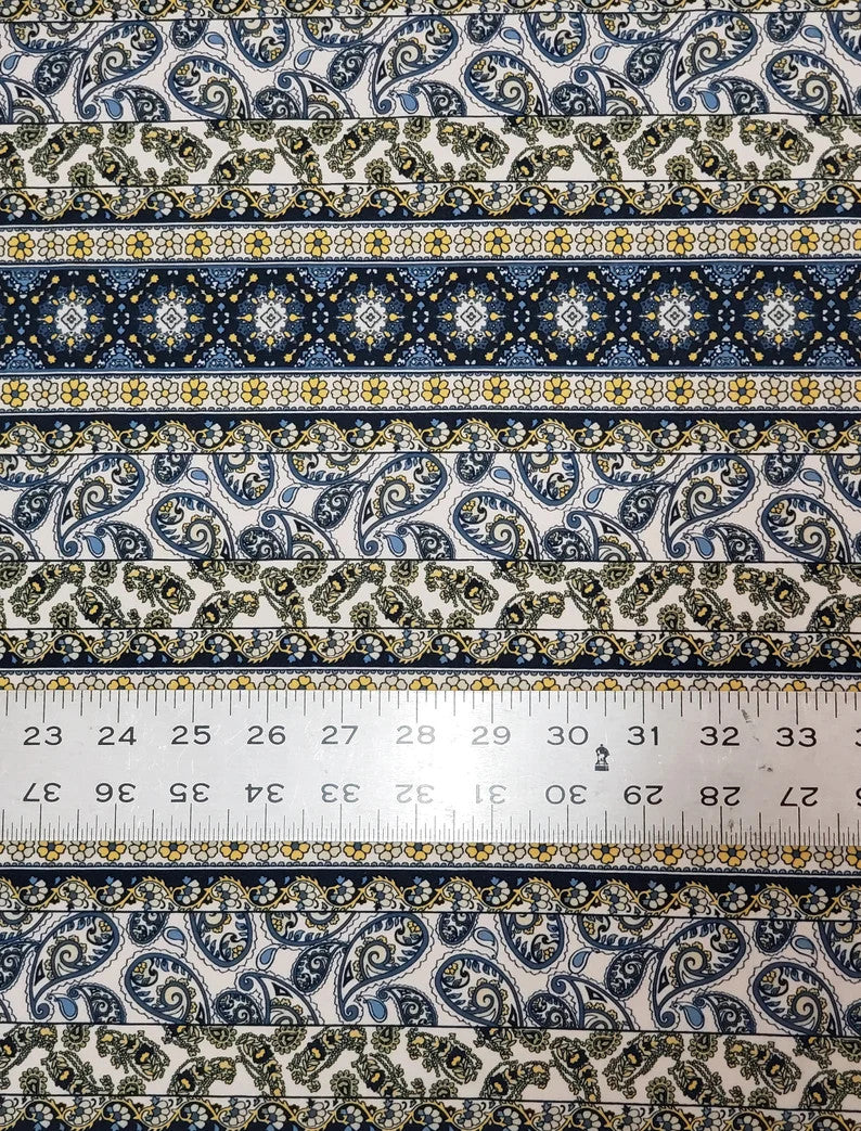 Polyester Cotton Spandex Fabric - Paisley Geometric Print, 58"-60" Width