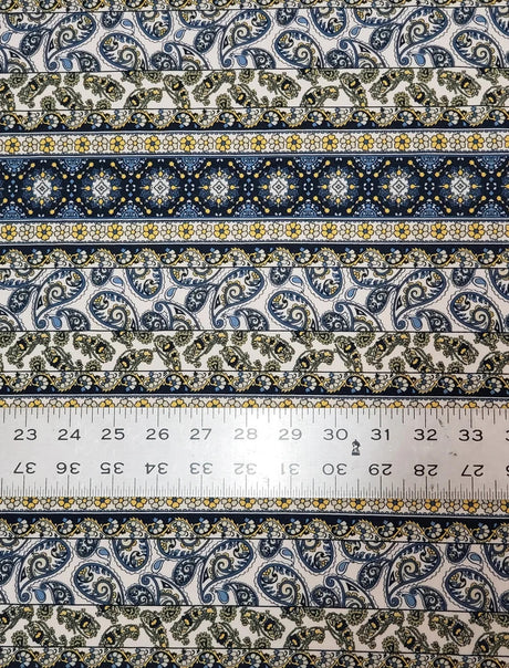 Polyester Cotton Spandex Fabric - Paisley Geometric Print, 58"-60" Width