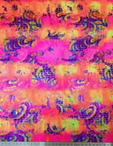 Holographic Shiny Foil Big Reptile Tie Dye Pattern Nylon Spandex Fabric - Green, Purple, Orange, 58"- 60" Wide