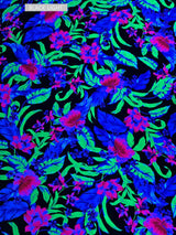 Nylon Spandex Fabric - Medium Weight, 4-Way Stretch, Big Neon Tropical Flowers Design, 58" To 60" Width