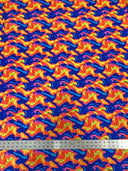 Neon Abstract Nylon Spandex Fabric - Neon Orange/Pink, Neon Orange/Blue, Abstract Print, 58" To 60" Width